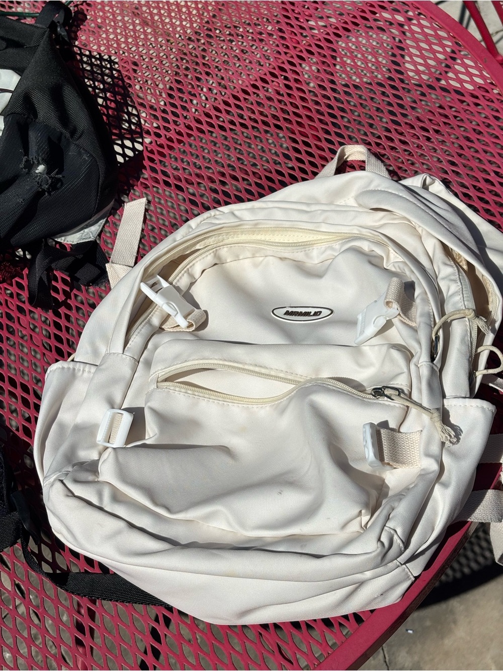Cream White Backpack with Front Zip Pockets
